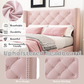 Upholstered Bed,Single Bed-3ft 90x190cm ,With Slatted Frame And Headboard, Button Upholstery, Rivet Upholstery, Wooden Legs, Velvet, Pink