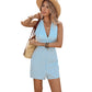 Striped Crossover Backless One-piece Shorts