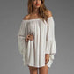 Casual Solid Color Chiffon Elastic Lace Bell Sleeve Dress