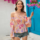Chemise en mousseline à manches longues pour femme, col carré, imprimé floral, manches lanternes