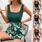 Ribbed Vest Floral Print Shorts Casual Suit