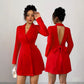 Elegant Double-Breasted V-Neck Backless Long-Sleeve Dress With A Big Bow
