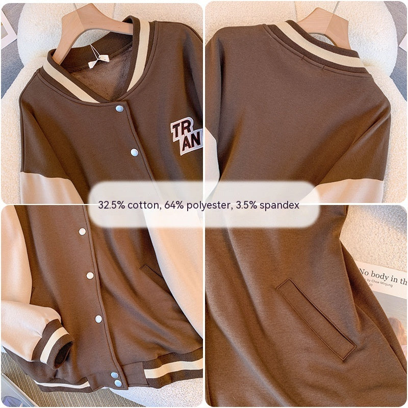 Women's Fleece-lined Thick Baseball Uniform Jacket