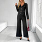 Textured Casual Jacket And Solid-color Wide-leg Pants Set