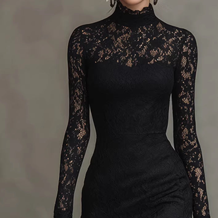 Black Stretch Lace Mermaid Maxi Dress