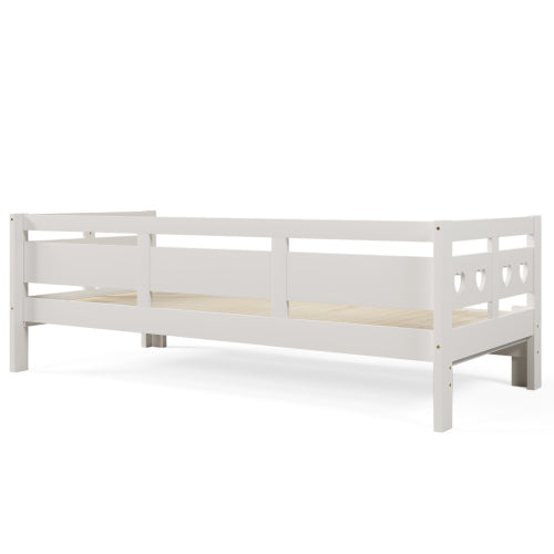 Daybed Cabin Bed Wooden 3FT Single Sofa Guest Bed Sofa Bed, Pull Out Trundle Wooden Bed Heart-Shaped For Children Adults Bed For Living Room And Bedroom -90 X190 Cm -White