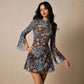 New Double-layer Round Neck Mesh Slit Trumpet Long Sleeve Fashion Slim Dress