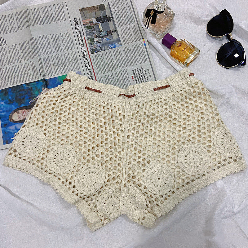 Ladies Crochet Cutout Casual Vacation Knit Shorts