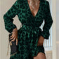 Fashion Leopard Print Dress Women's Elegant Deep V-neck Long Sleeve Belt Midi Dresses Casual Party Dresses