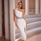 Bandage Solid Color One-shoulder Joint Slim Fit Dress