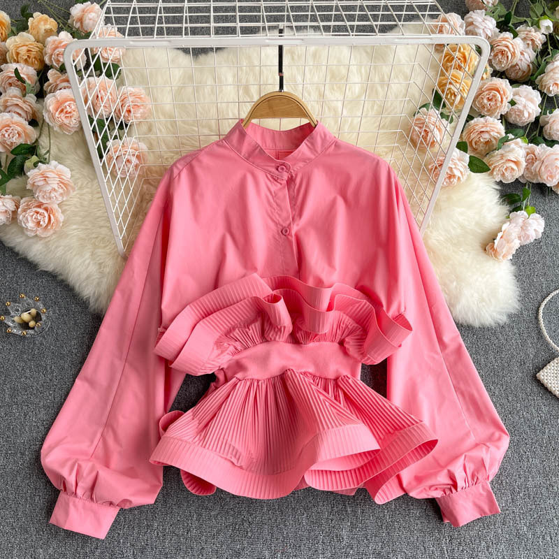 Ruffled Waist Temperament All-match Ladies Shirt Trend