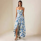 Ruched Waistline Tube Dress With A Floral Print Maxi Skirt