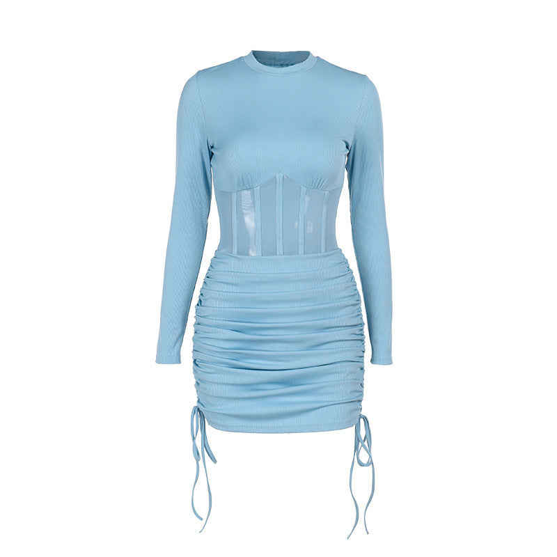 Robe d'automne à manches longues et taille ajustée pour femme
