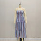 Blue And White Striped Strapless Back Waist Gathered Waist Dress
