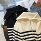 Lapel Half-open Zipper Contrast Color Striped Pullover Sweater