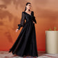 Elegant Long Sleeve V-neck Lace Banquet Swing Evening Dress
