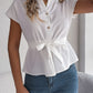 Button Drawstring Short Sleeve Shirt Top Women's Clothing
