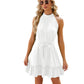 Solid Color Round Neck Halter Lace-up Dress Women