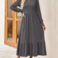Women's Smocking Long Sleeve Round Neck Mid-length Dress