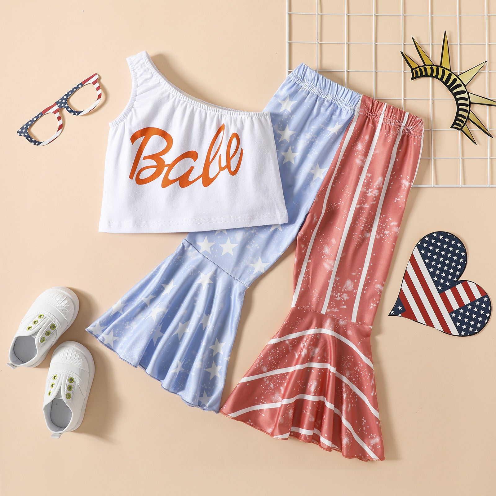 Tank Top Flared Pants Suit Girls Summer Independence Day