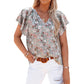 Women's Floral Printed V-neck Pullover Chiffon Shirt Top