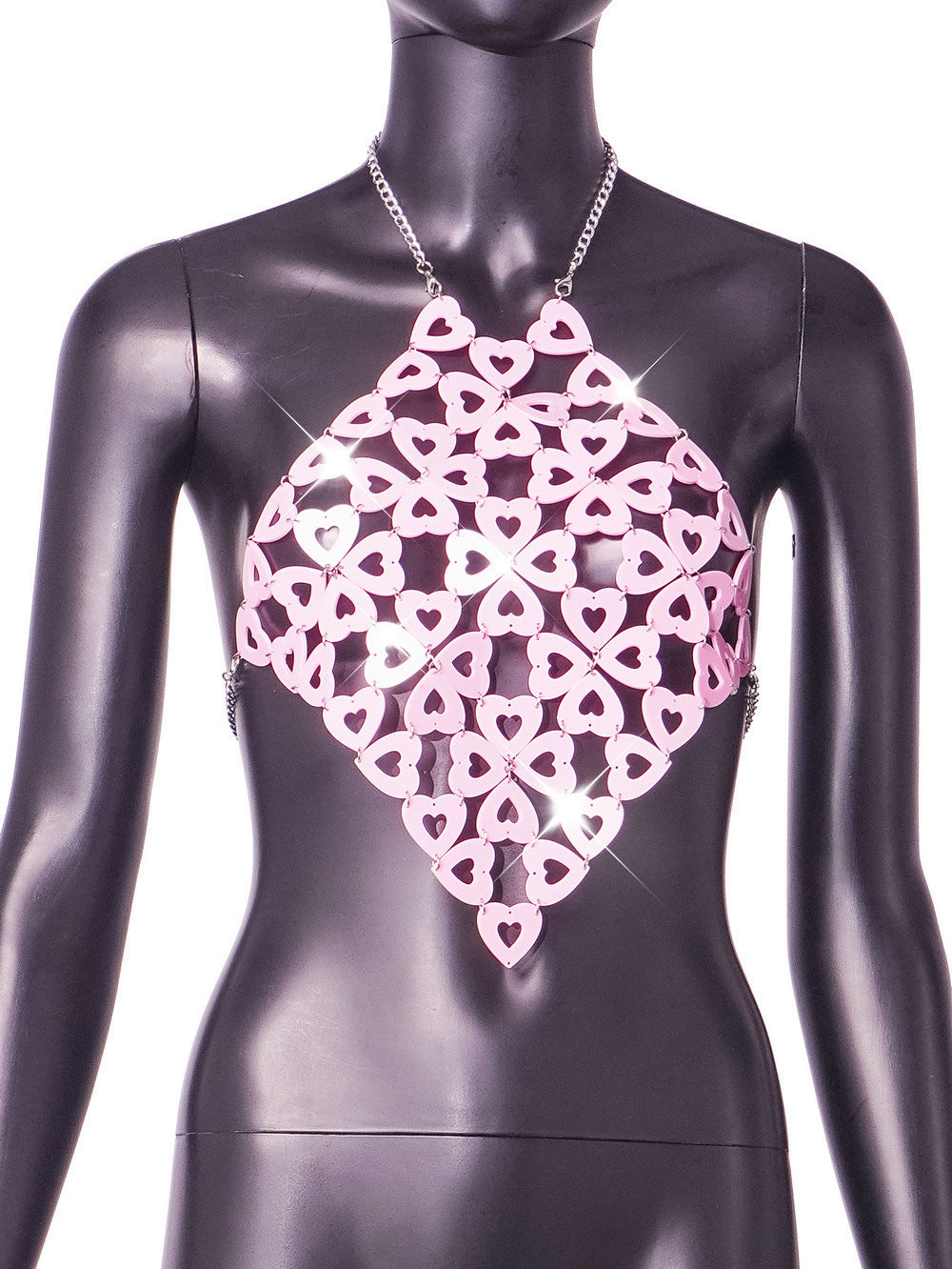 Heart Sequins Acrylic Metal Chain Stitching Halterneck Vest Women