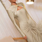 Slim-fit Pleated Hollow-out Long Sleeve Dress
