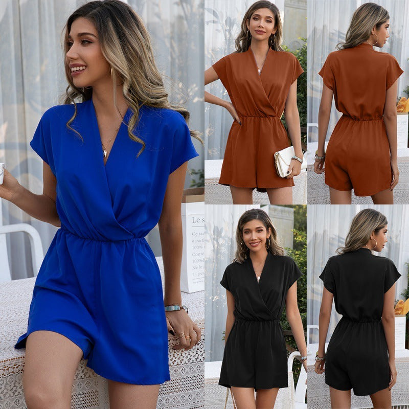 European And American V-neck Short Sleeve Shorts Suit