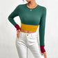 Slim Fit O-neck Short Stitching Long Sleeve T-shirt