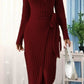 Robe rayée à col rond et manches longues pour femme avec nœud étroit