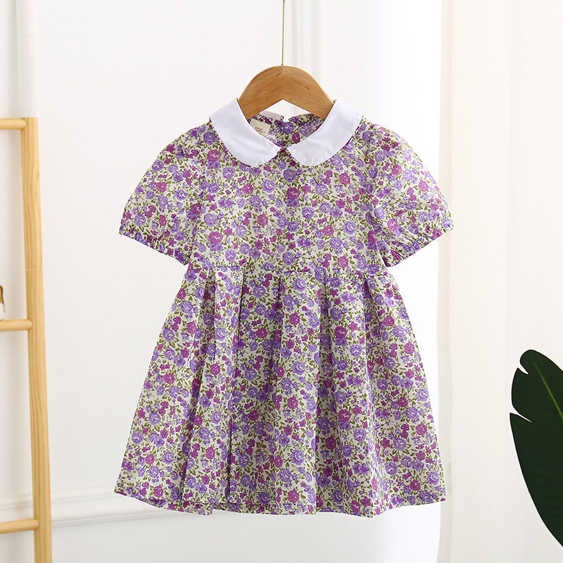 Robe mi-longue à fleurs et manches courtes pour fille