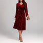 Womens Solid-Color Mid-Length Gold Velvet Embossed V-Neck Dress