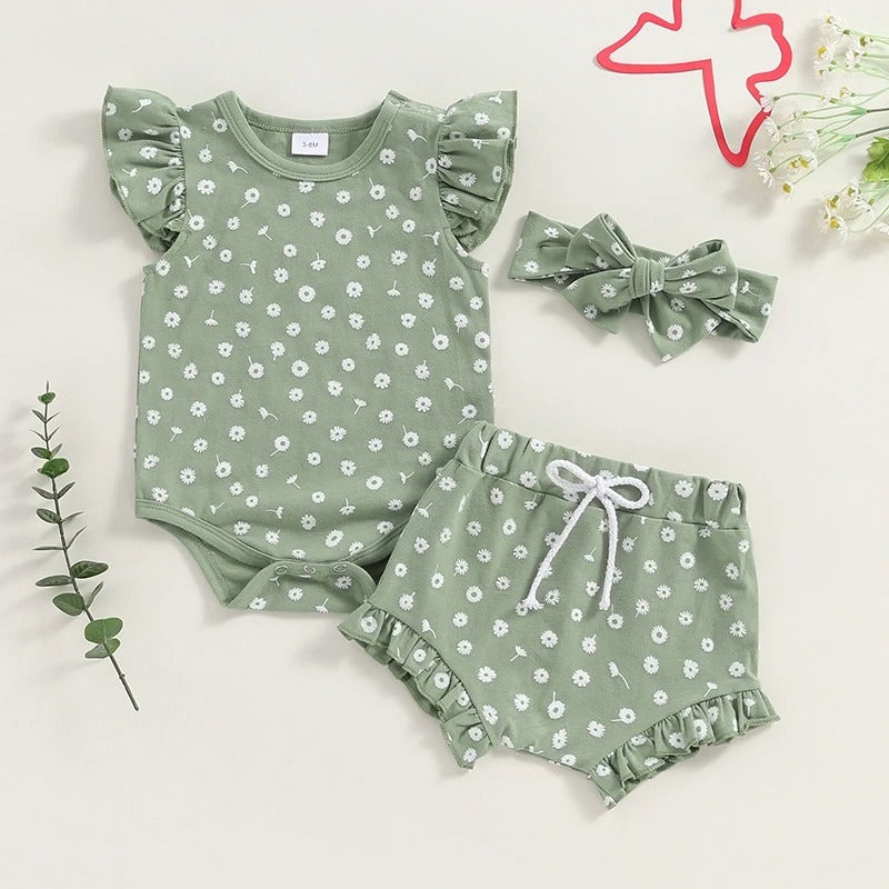 Combinaison à manches volantées et motif floral pour garçons et filles