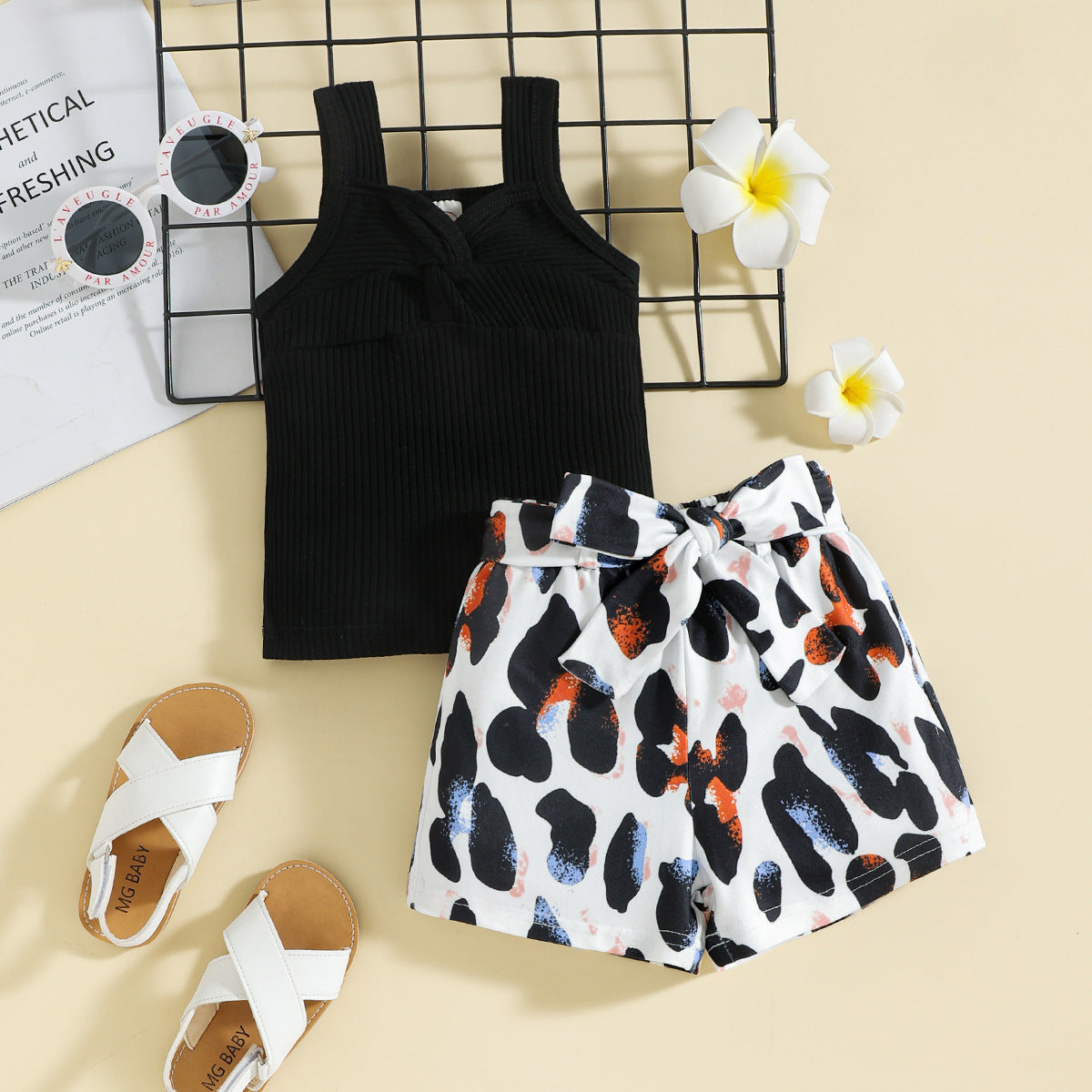Summer New Baby Sling Bow Shorts Suit