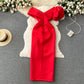 Robe taille haute à col incliné et manches bouffantes de style français