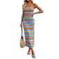 Women's Casual Embroidered Striped Strapless Dress
