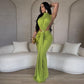 Robe-jupe sexy sans manches fendue sur le côté, couleur unie, tendance