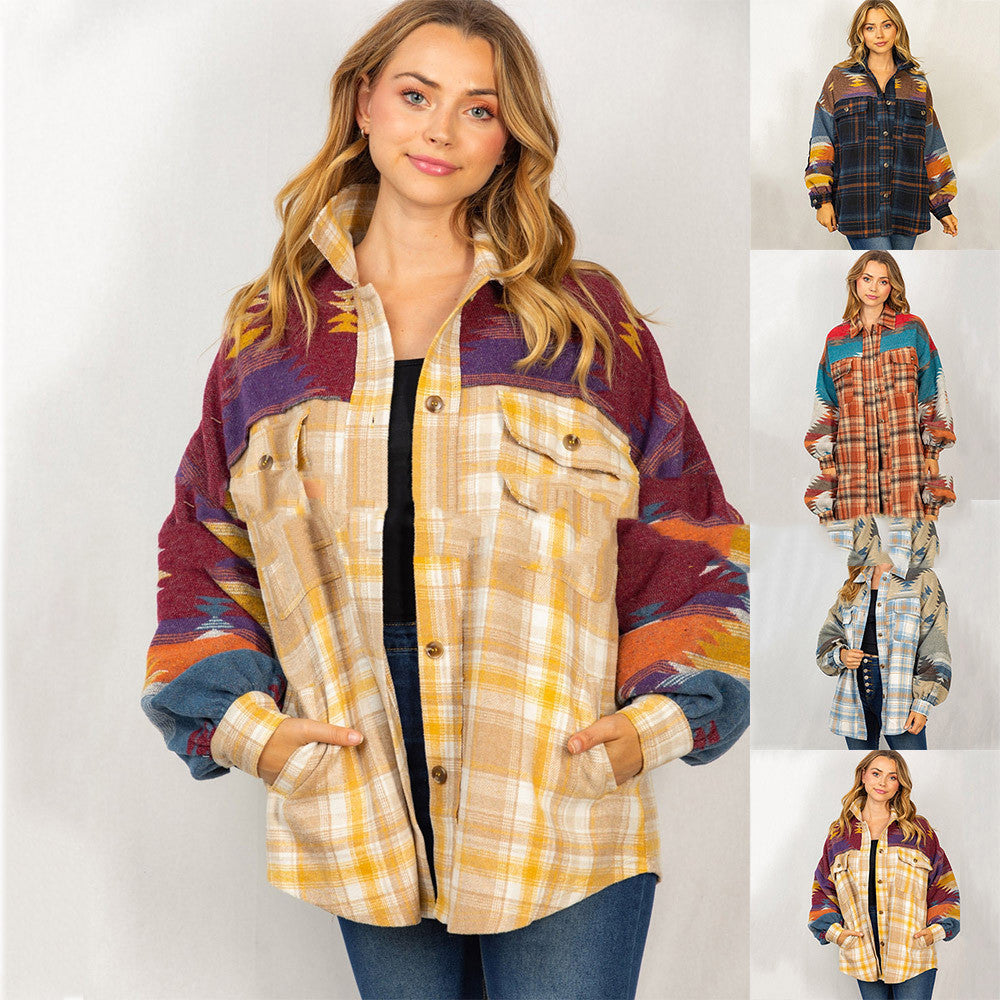Manteau en laine à carreaux AZTEC pour femme avec poche à revers