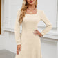 Woman Square-neck Lantern Sleeve Pocket Long Sleeve Dress