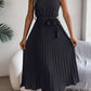 Women's Stand Collar Sleeveless Cinched Pleated Long Dress