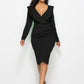 V-neck Ruffled Long-sleeve Hip Dress Women Girl Fashion
