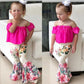 Ensemble 2 pièces chemisier asymétrique à manches volantées et pantalon fleuri pour fille