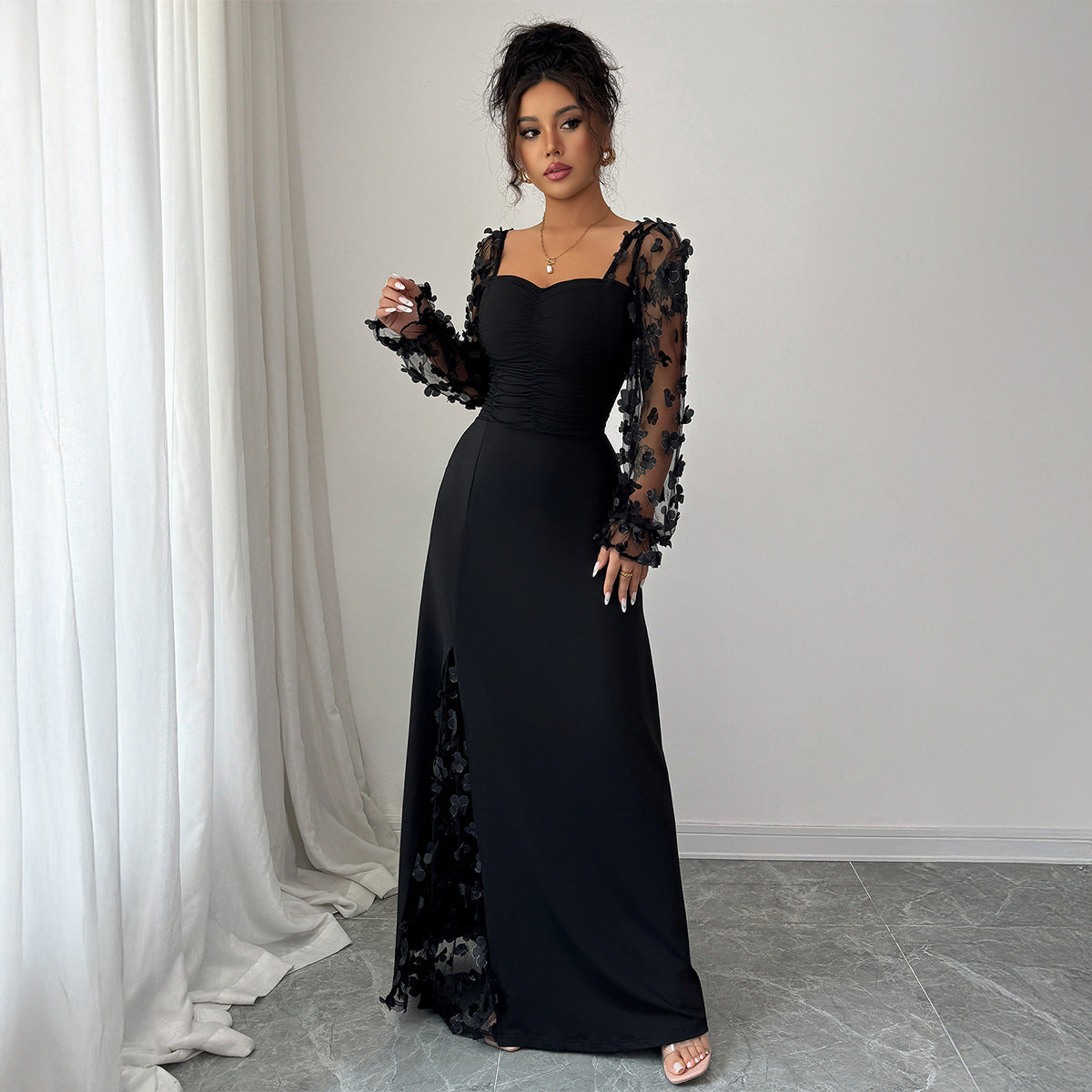 Long Sleeve Dress Dress Elegant Graceful Dress Polyester Dress