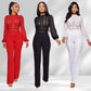 High-waisted Straight-leg Women's High-neck Lace Long-sleeve Jumpsuit