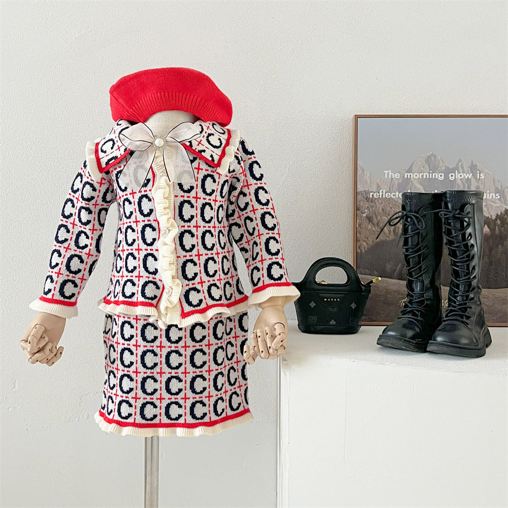 Ensemble deux pièces pull et cardigan tricoté pour enfant