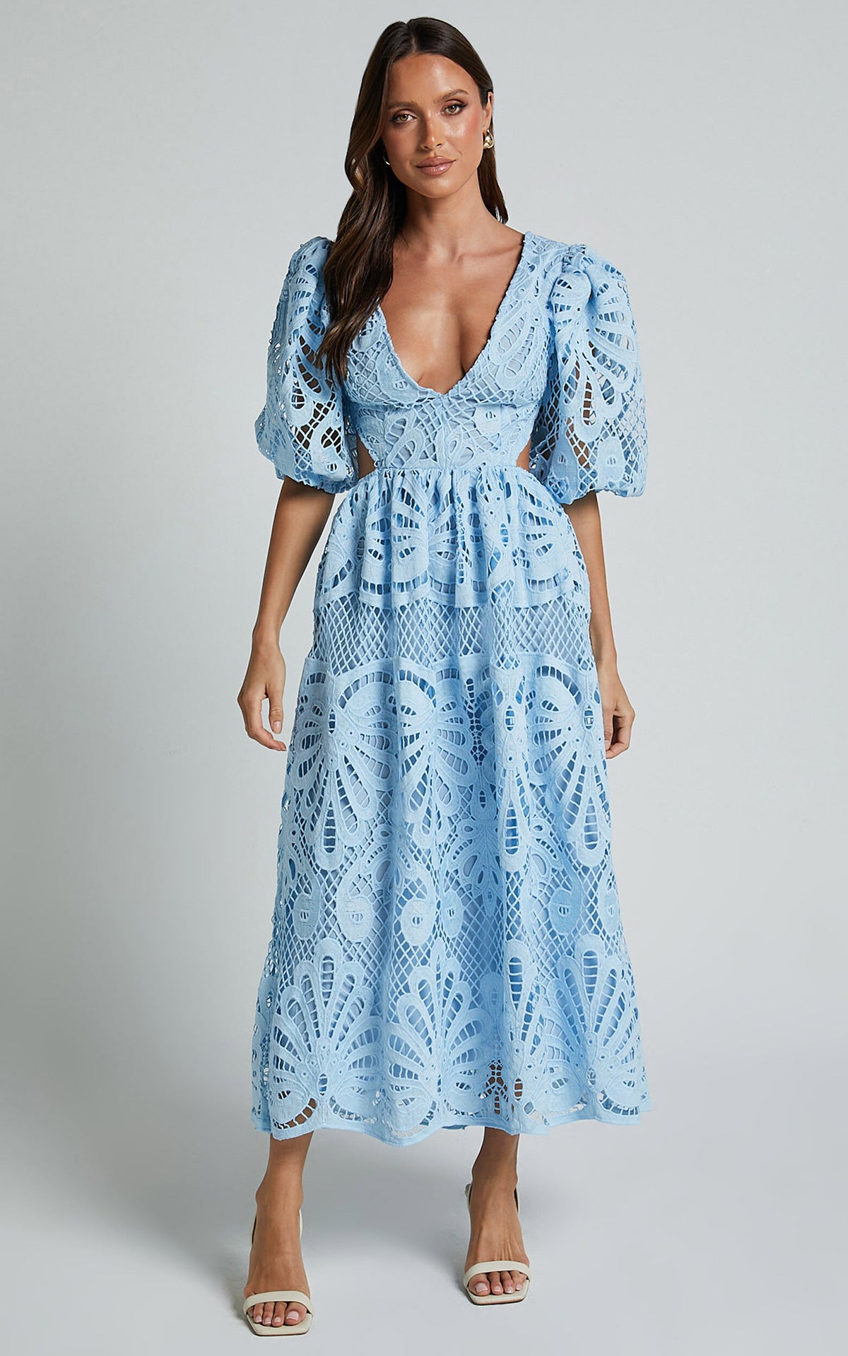 Women's Hollow Out V-neck Lace Embroidery Dress