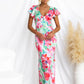 Robe mi-longue à volants et col en V fleuri
