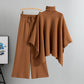 Turtleneck Cape Knitted Wide-leg Pants Elegant Outfit