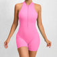 Combinaison short de yoga zippée sans manches pour femme, effet gainant, extensible, effet gainant, pour le sport et le levage des fesses