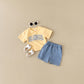Summer Baby Letter Print Short-sleeve Top Denim Shorts Suit